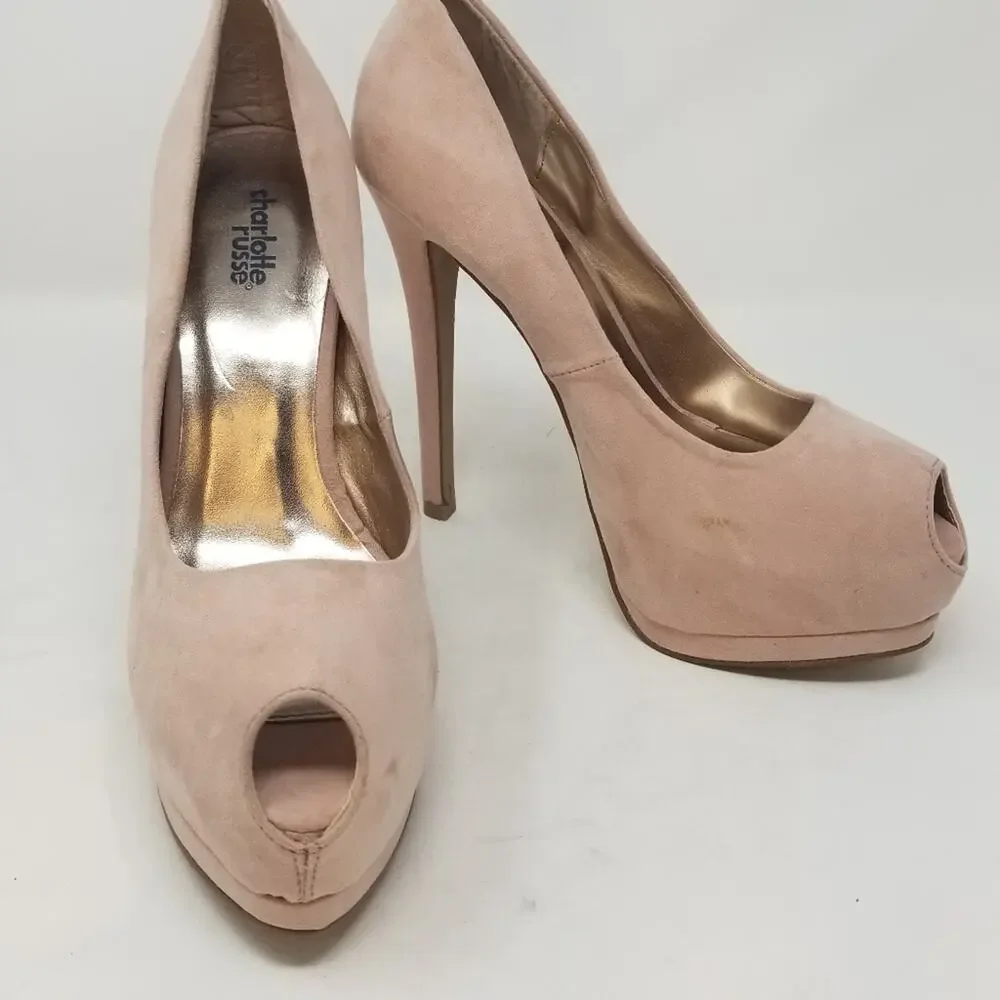 Charlotte Russe Pink Suede Platform‎ Peep Heels 9